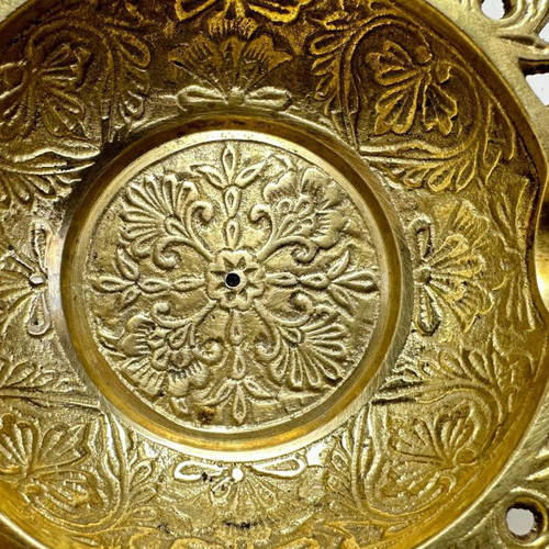 Vintage handmade brass ashtray with floral engravings