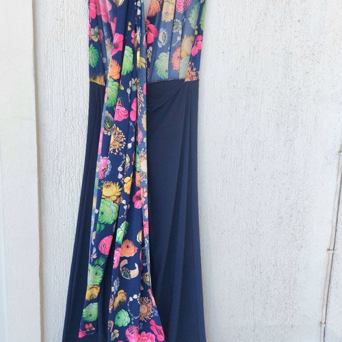 Vintage floral jumpsuit with open back and multi-way tie, S-M