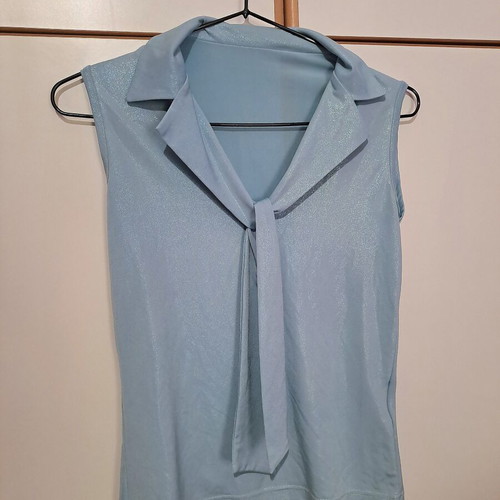 Paul Christophe vintage baby blue top like new, lurex vinyl effect