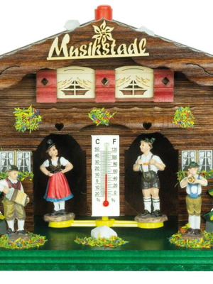 Alpine wooden weather station house with musicians, 20cm