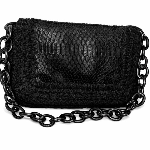 Shoulder bag used black handmade with chain
