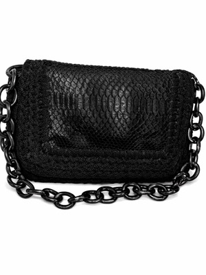 Shoulder bag used black handmade with chain