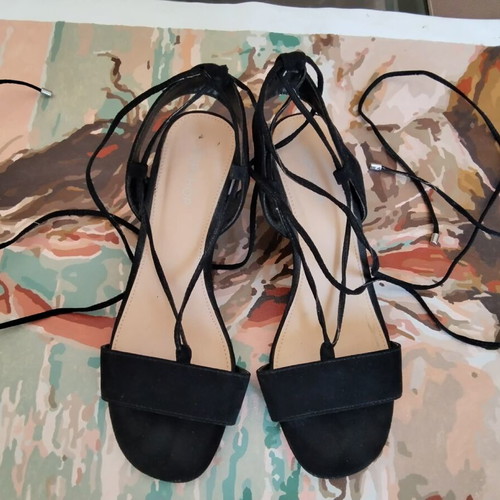 Black suede sandals used, size 36, 6cm heel
