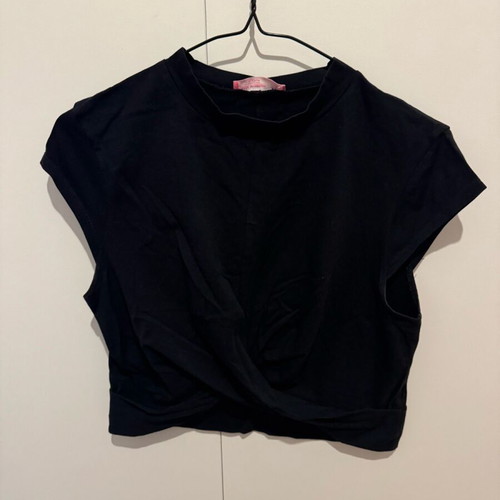 Pink Woman black cotton crop top like new, size L