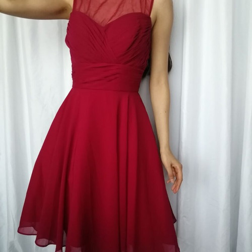 Red chiffon short party dress, size M