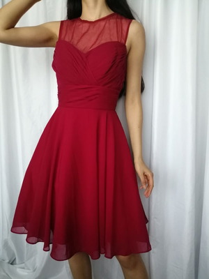 Red chiffon short party dress, size M