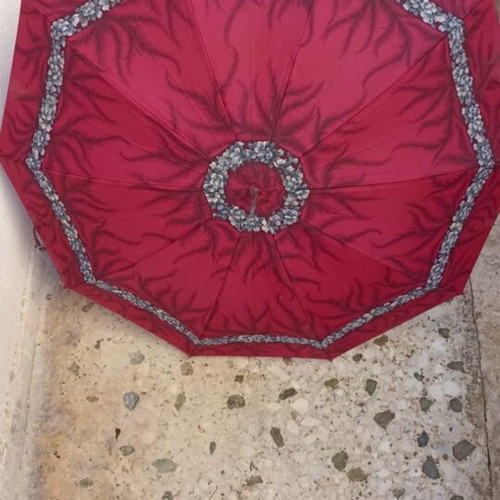Vintage umbrella used with case and wooden handle