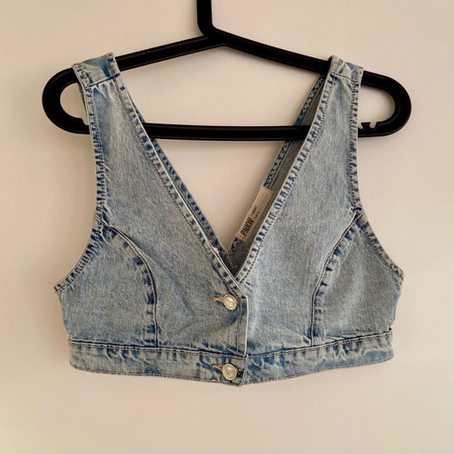 Jean crop top Pink Woman small size like new, light blue