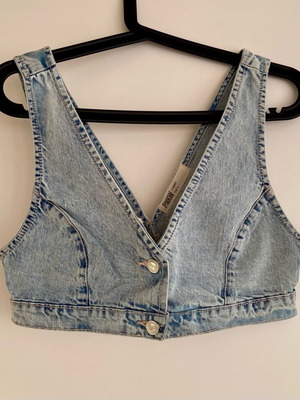Jean crop top Pink Woman μικρού μεγέθους σαν καινούργιο, ανοιχτό μπλε