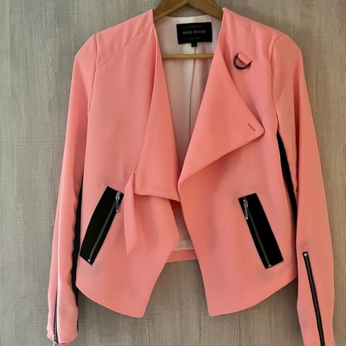 River Island crop jacket size S like new, pink with zipper details