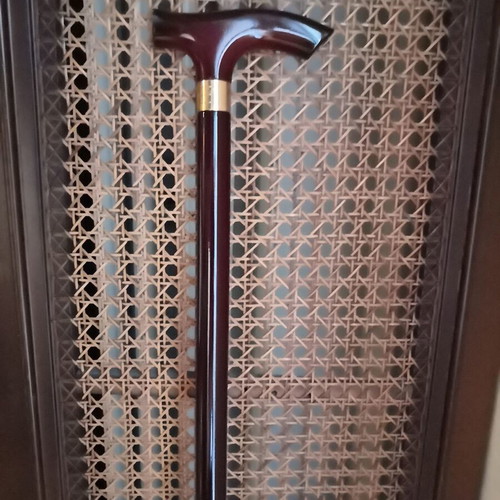 Triantafyllia Walking Cane with T Handle and Metal Decorative Ring, New