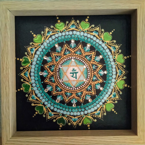 Therapeutic Anahata mandala canvas painting new, hand-painted