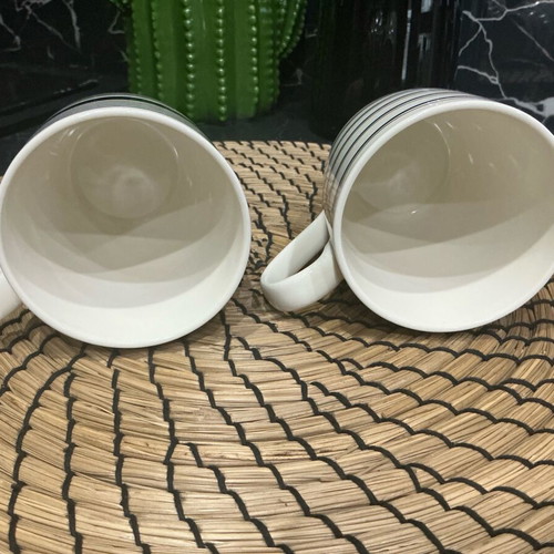 Set of 2 ceramic mugs black and white striped like new