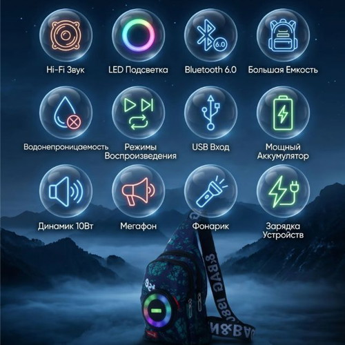 VibeCarry Pro Bluetooth Bag Speaker with LED Lights and Power Bank