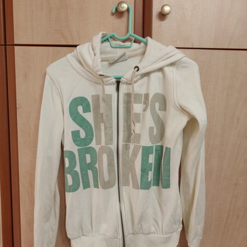 Bershka women's jacket with hood like new, white with print, size M
