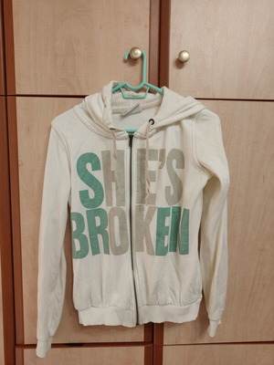 Bershka women's jacket with hood like new, white with print, size M
