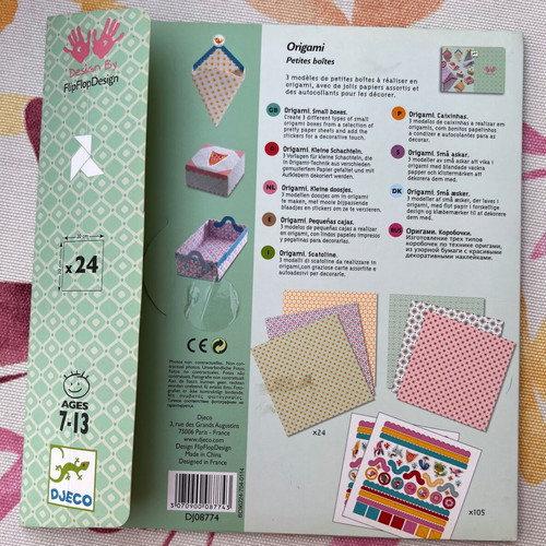 Djeco Origami paper sets used, colorful sheets for crafts