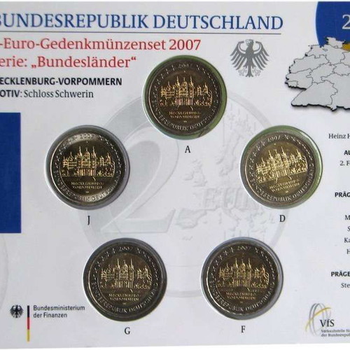 SAC Γερμανία 2 Ευρώ 2007 A-D-F-G-J UNC Mecklenburg-Vorpommern (blister)