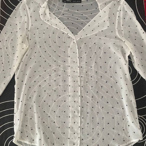 Zara Basic white transparent blouse with star print size S like new