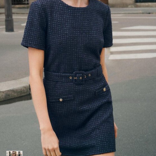 Zara tweed dress new, short with integrated belt blue