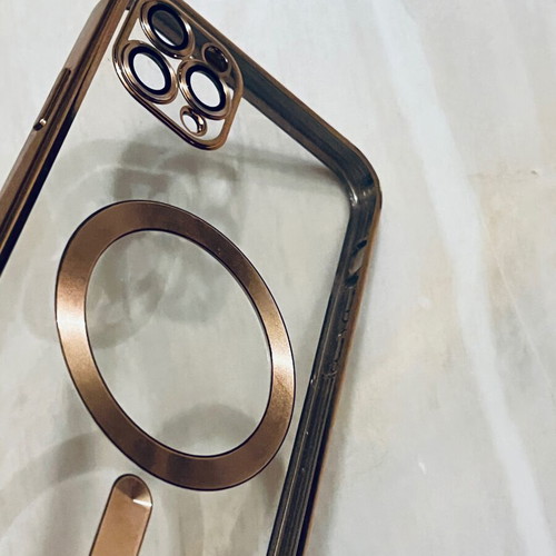 iPhone 11 Pro Max case transparent with gold details and MagSafe like new
