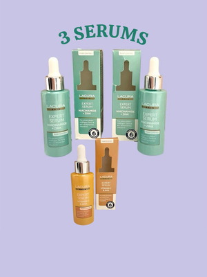 Lacura Skin Expert Serums Vitamin C AHA Niacinamide Zinc pack of 3 fragrance-free