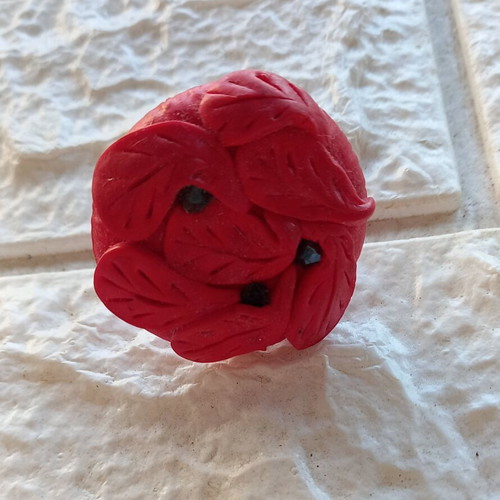 Handmade red polymer clay ring and single earring set