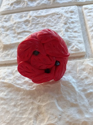 Handmade red polymer clay ring and single earring set