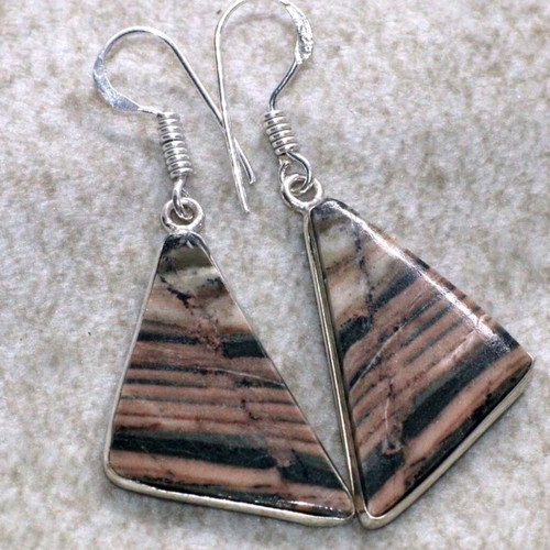 Jasper Earrings Triangular Striped Silver Plated