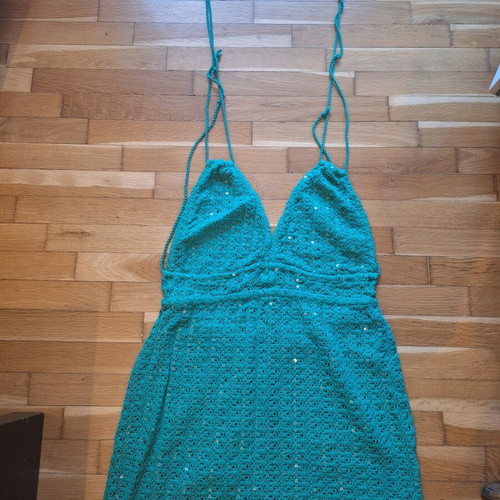 Top Piece Backless Knitted Dress with Sequins like new, green, size S