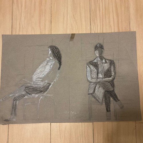Vintage 80s sketch handmade used, human posture study