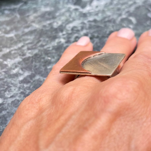 Large handmade square ring in two shades, size 5