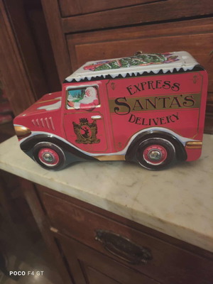 Tin toy car Christmas themed like new