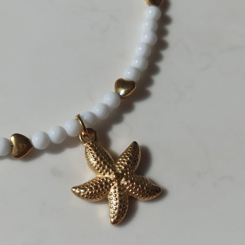 Summer handmade necklace with gold-plated starfish and hearts
