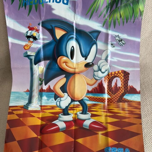 Sega Mega Drive 1991 Double-Sided Sonic The Hedgehog Poster Like New