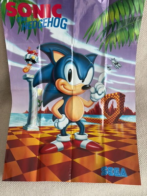 Sega Mega Drive 1991 Διπλής Όψης Αφίσα Sonic The Hedgehog Σαν Καινούργια