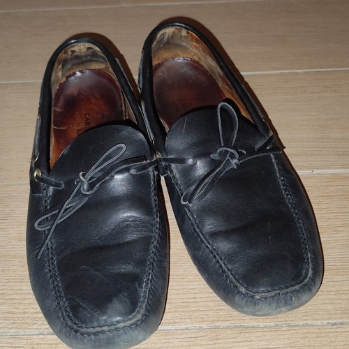 Car Shoe black leather driving moccasins used, size 43