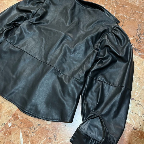 H&M leather blouse used, size M-L, black with wear