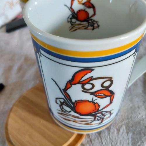 Vintage porcelain mug zodiac Cancer used