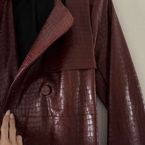Bordeaux coat in retro style, eco leather, size S/M