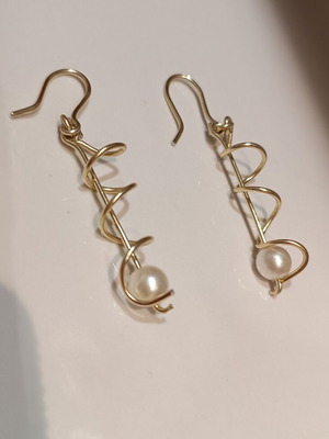 Gold pearl spiral earrings handmade from scratch