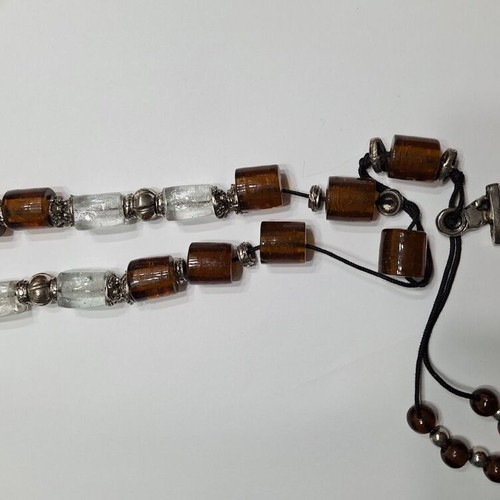 Decorative worry beads used, glass in red and brown colors
