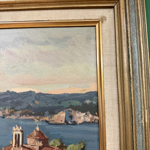Γ. Κουτρικάς ελαιογραφία ναός στο κάστρο Ναβαρίνο στο Νιόκαστρο