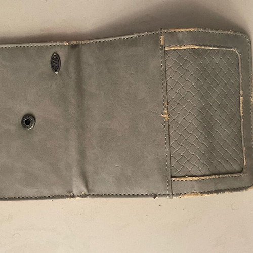Animal wallet used, grey and beige with material wear
