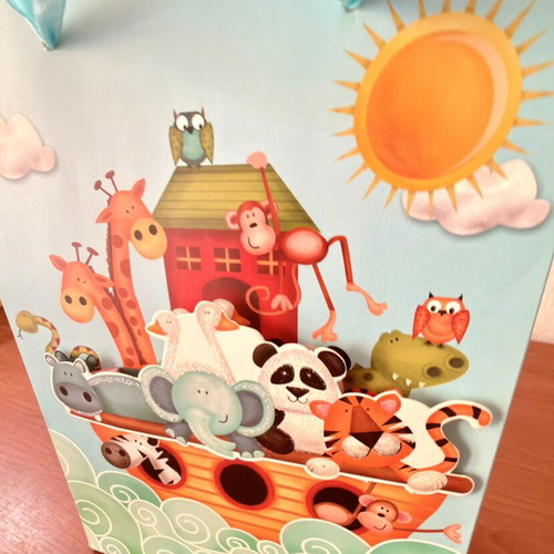 Noah's Ark gift bag with satin ribbon handle