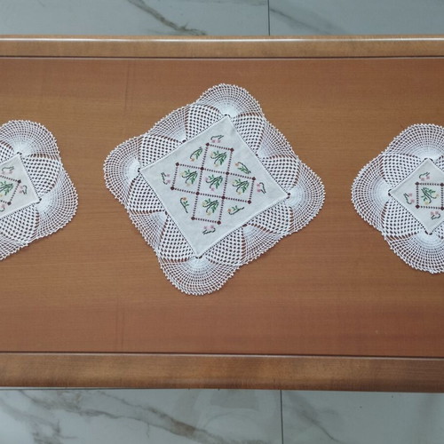 Vintage handmade crochet and embroidered 3-piece bedroom set