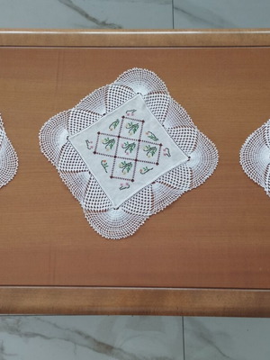 Vintage handmade crochet and embroidered 3-piece bedroom set