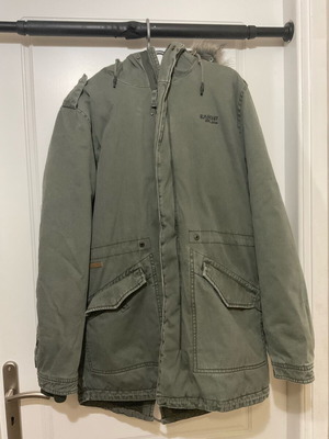 Basehit men's parka jacket green like new with hood and fur