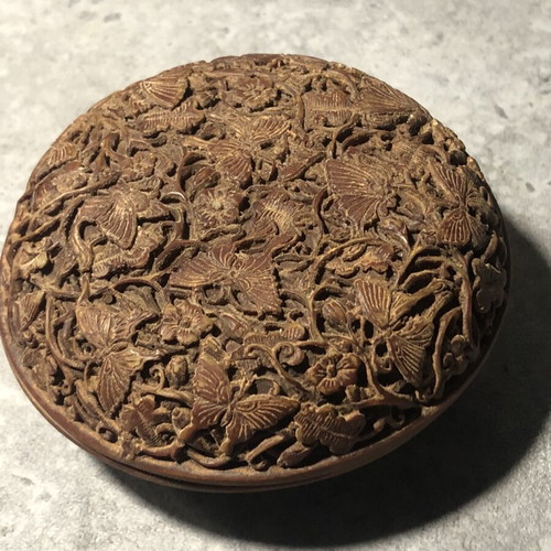 Vintage Chinese carved box with butterflies