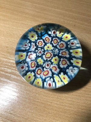 Glass Millefiori Art Paperweight with Colorful Floral Design